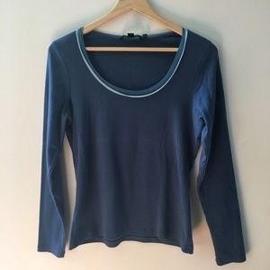 Boden Blue Chiffon Trim Neckline Long Sleeved Tee